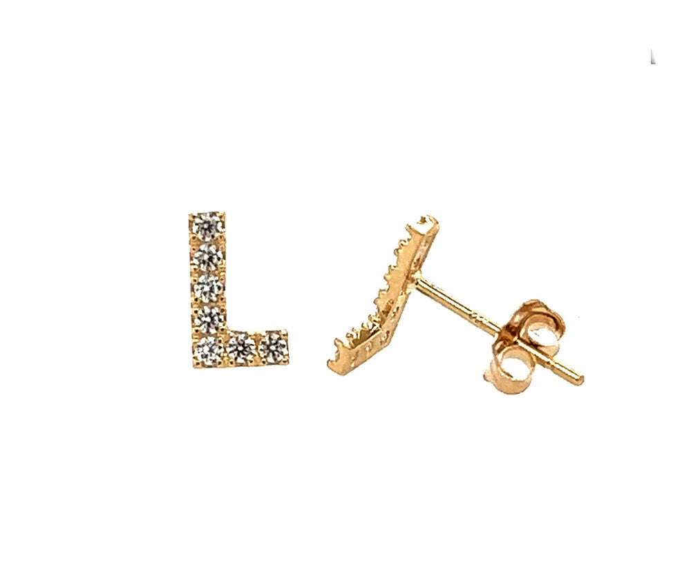 14k Gold Initial Diamond Stud Earrings