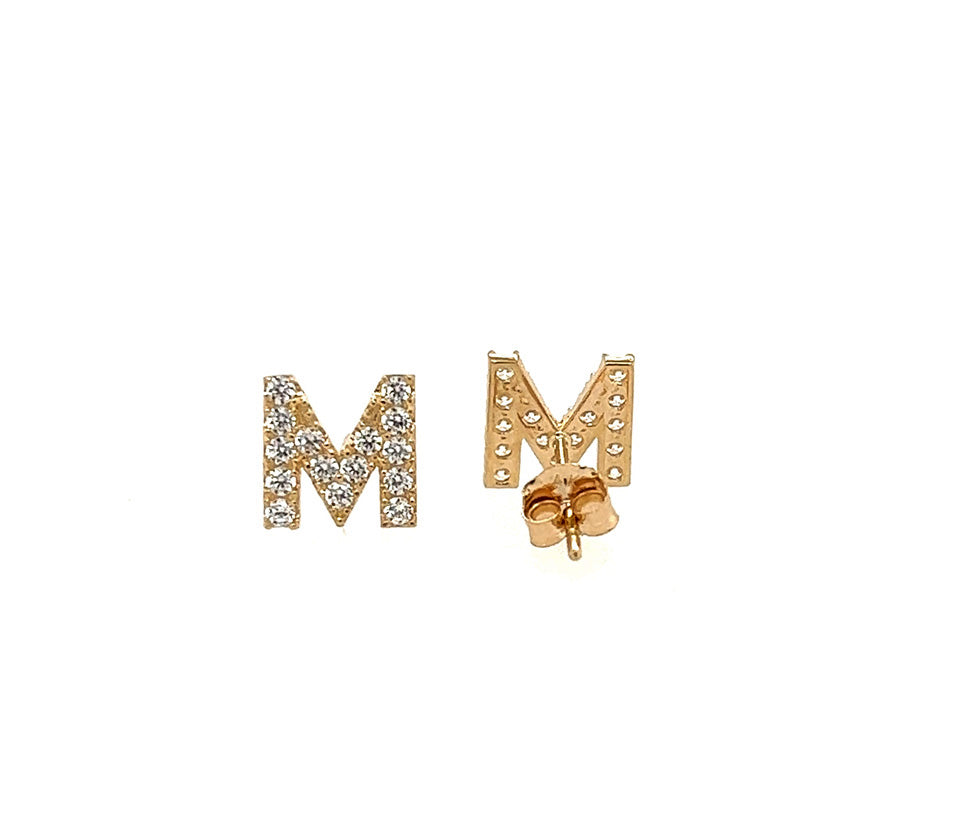 14k Gold Initial Diamond Stud Earrings