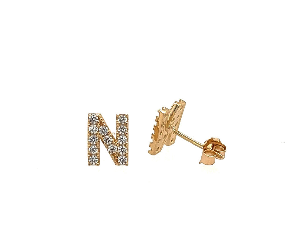 14k Gold Initial Diamond Stud Earrings