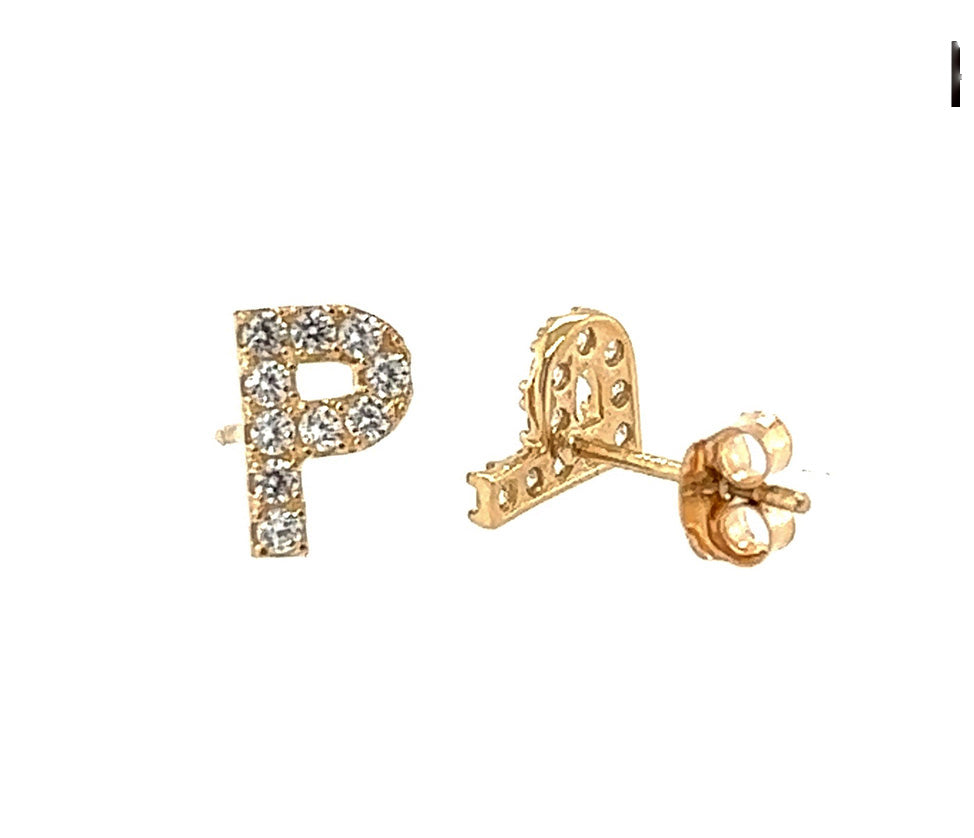 14k Gold Initial Diamond Stud Earrings