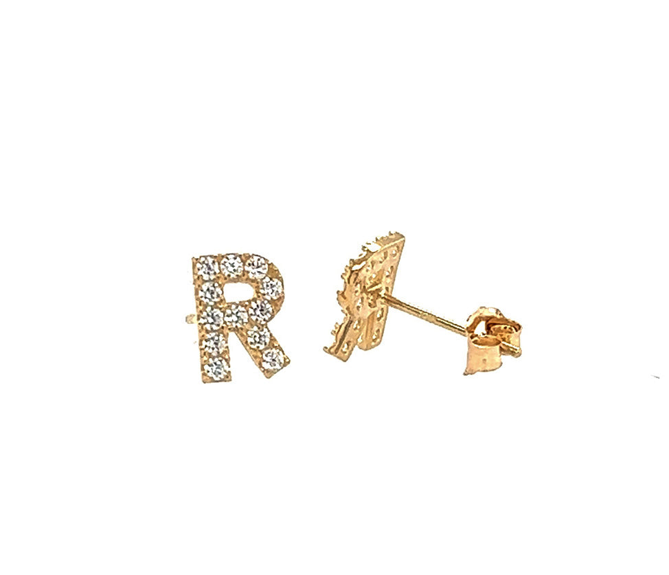 14k Gold Initial Diamond Stud Earrings