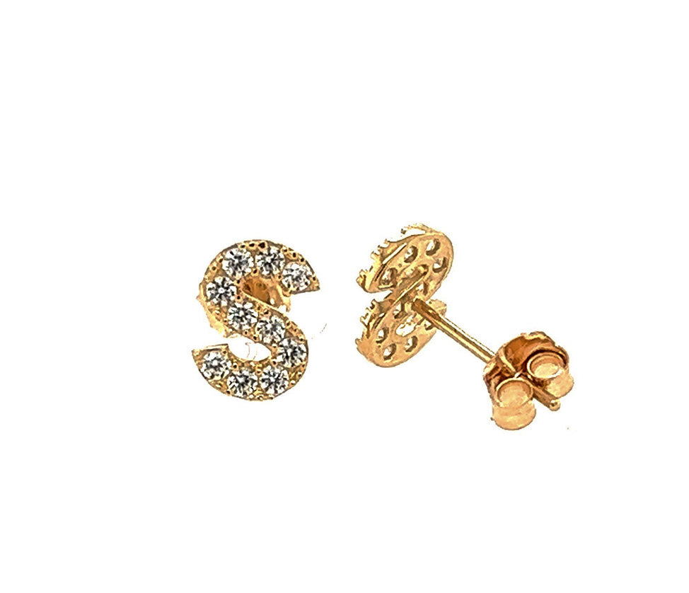 14k Gold Initial Diamond Stud Earrings