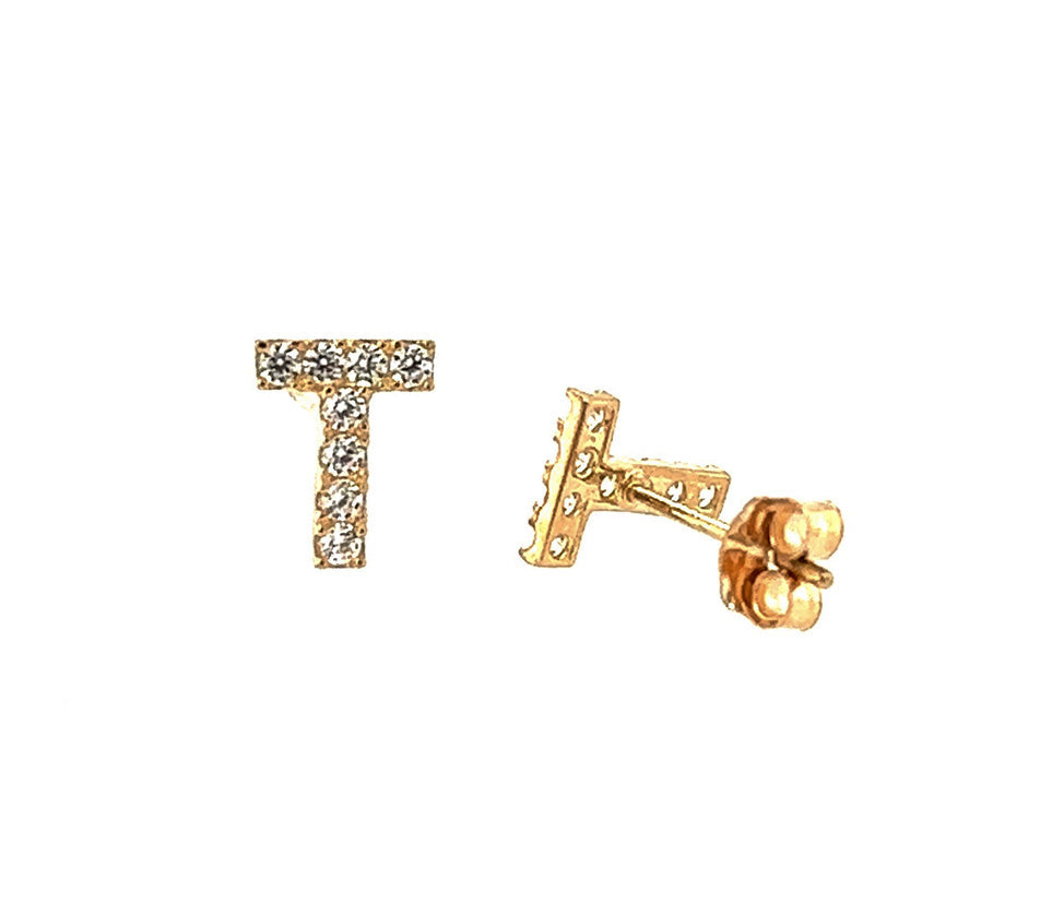 14k Gold Initial Diamond Stud Earrings