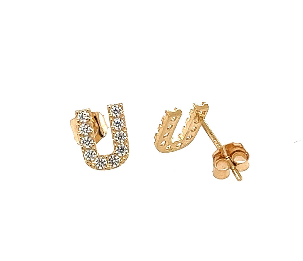 14k Gold Initial Diamond Stud Earrings