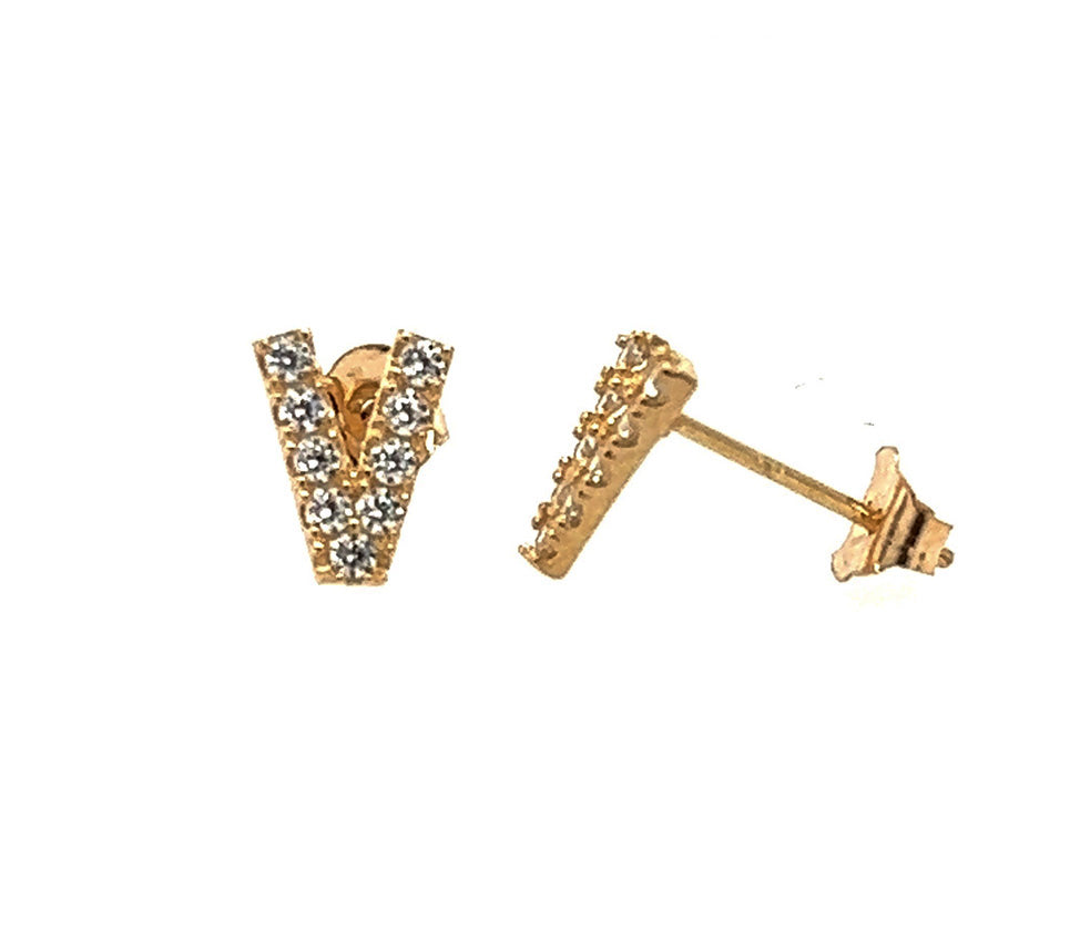 14k Gold Initial Diamond Stud Earrings