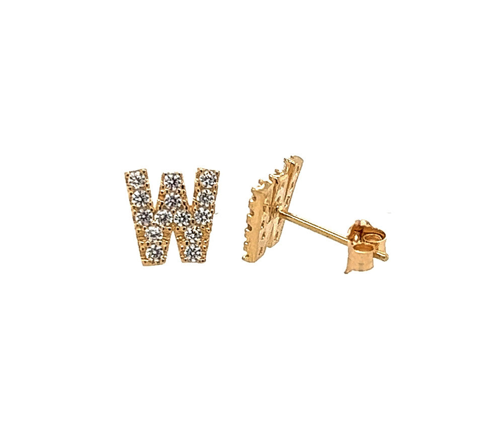 14k Gold Initial Diamond Stud Earrings
