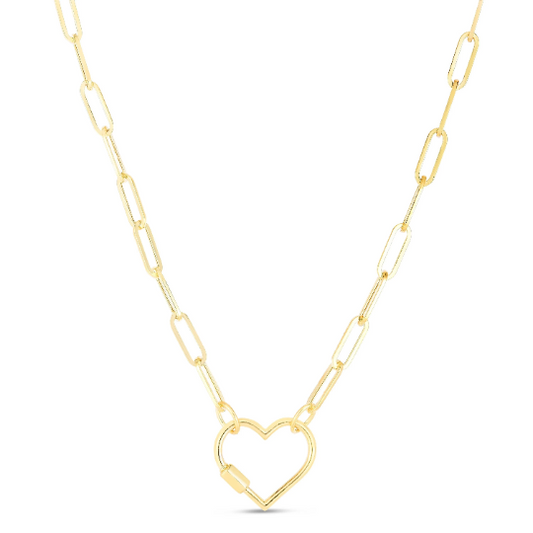 14K Heart Carabiner Paperclip Necklace