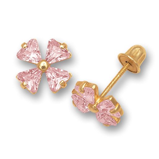 14k 4 Leaf Colored Flower Screw-Back Earrings (+ colors)