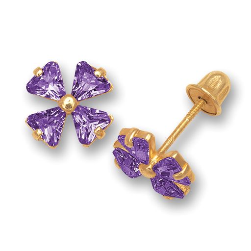 14k 4 Leaf Colored Flower Screw-Back Earrings (+ colors)