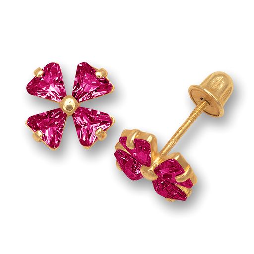 14k 4 Leaf Colored Flower Screw-Back Earrings (+ colors)