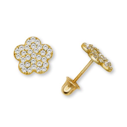 14K Gold Sparkle Floral Screw Back Earrings (+ colors)