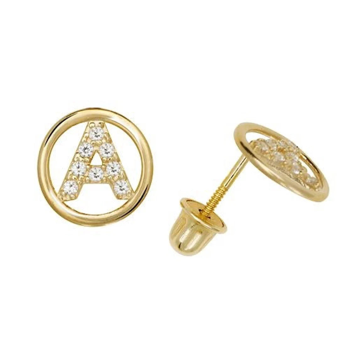 14k Gold Initial Screwback Earrings