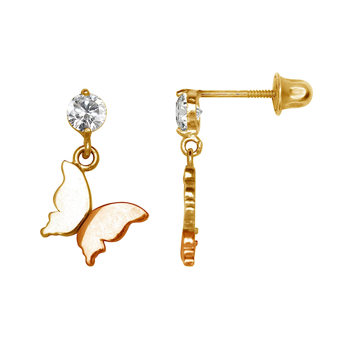 14k Gold Hanging Butterfly Screwback Earrings