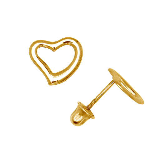 14k Gold Open Heart Screwback Earrings
