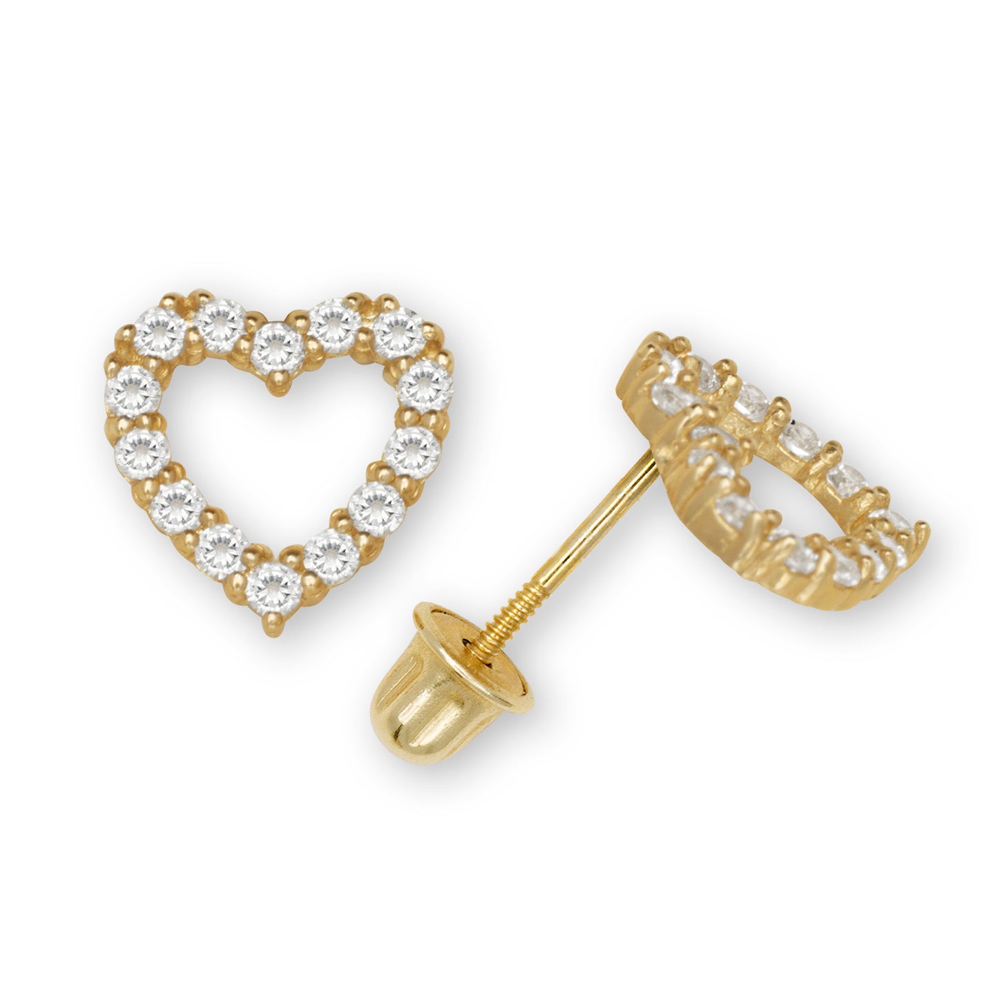 14k Gold Open Heart Diamond Screw-Back Earrings (+ colors)