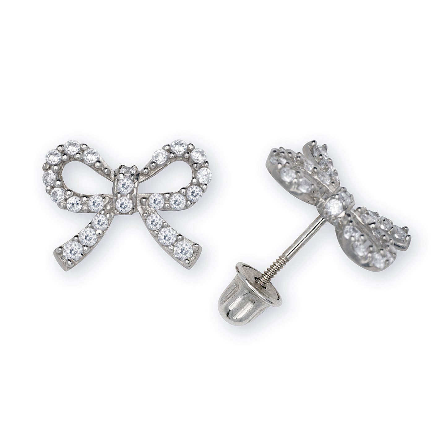 14K Gold CZ Bowtie Screw-back Earrings