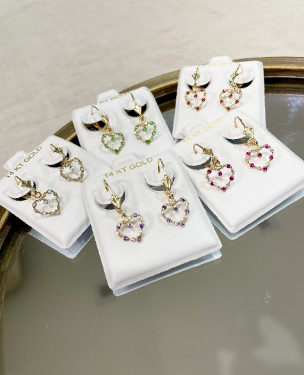 14K Gold Heart Lever Back Earrings