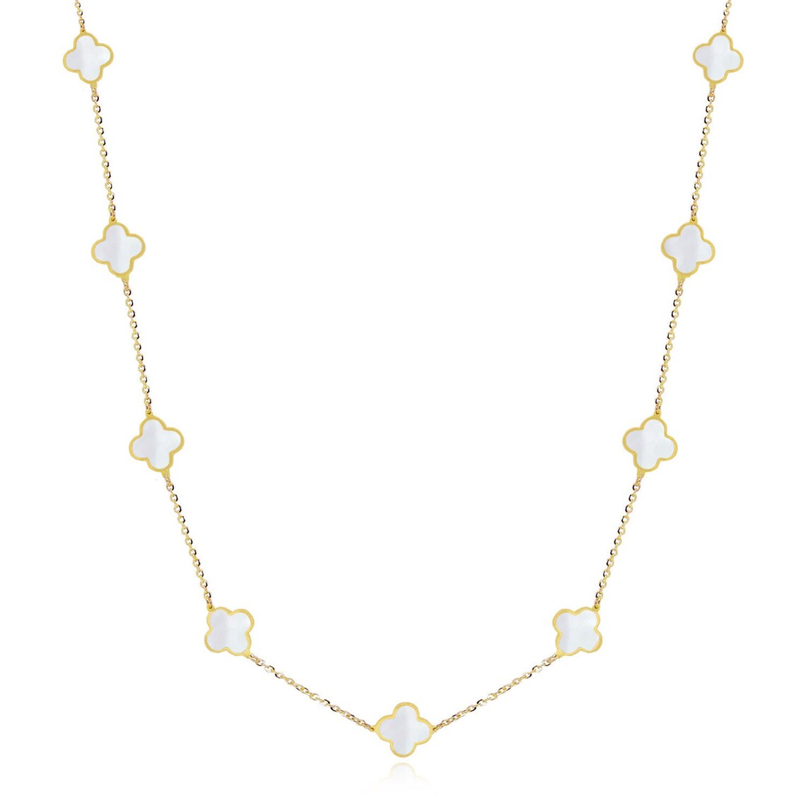 14k Mother Of Pearl Clover Necklace
