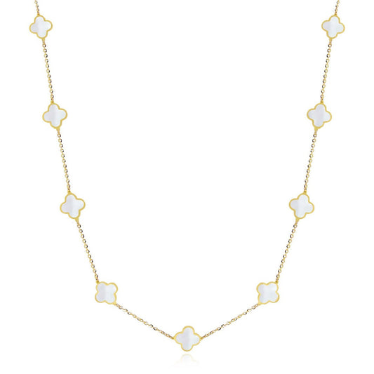 14k Mother Of Pearl Clover Necklace