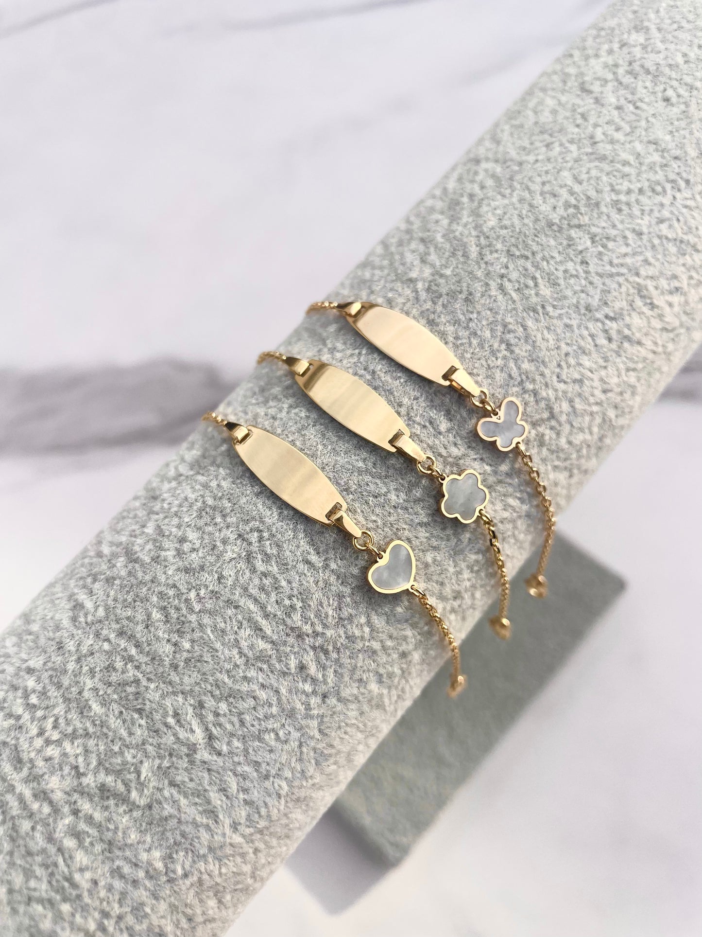 14k Mother Of Pearl Heart Charm ID Bracelet