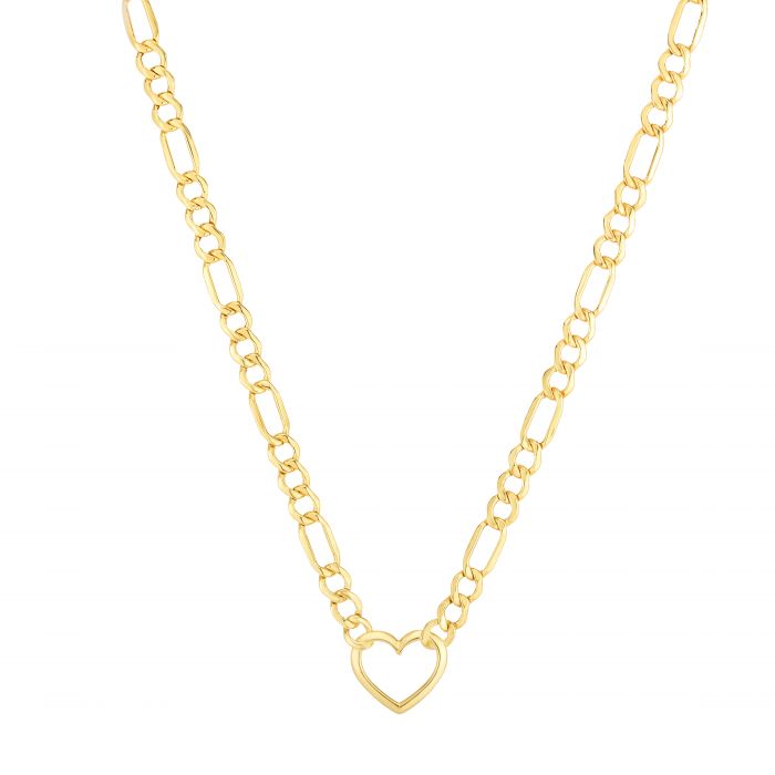 14k Gold Heart Figaro Chain Necklace