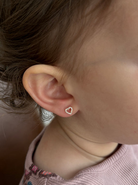 14k Gold Open Mini Heart Screw Back Earrings (+ colors)