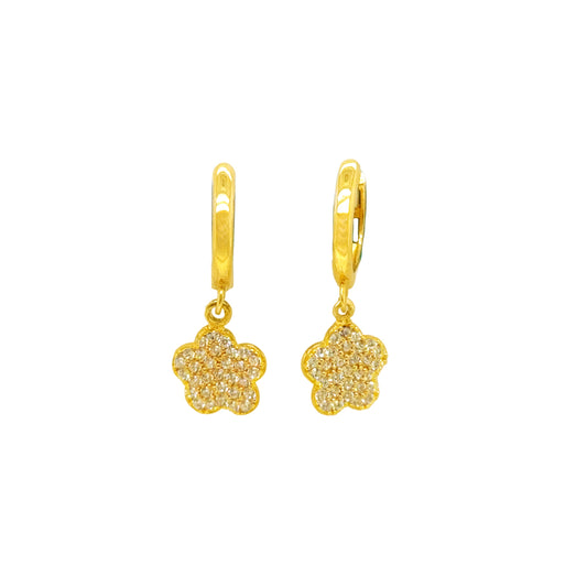 14k gold cz flower drop earrings for girls