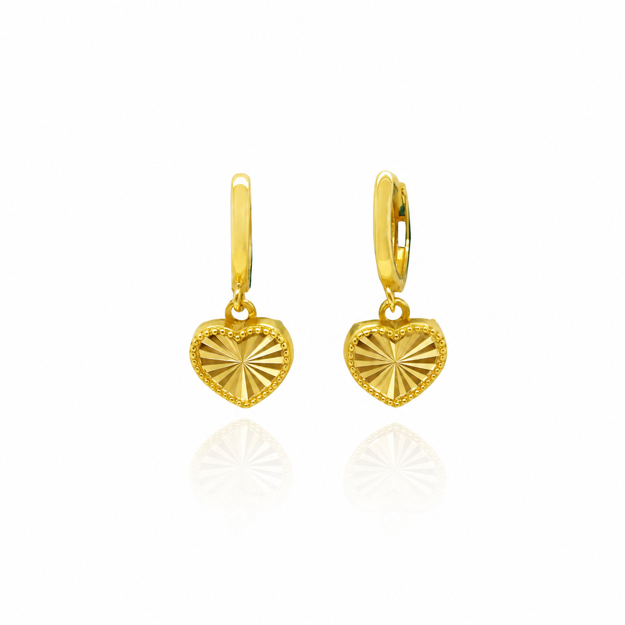 14K Gold Sunburst Heart Huggie Earrings for Girls and Teens