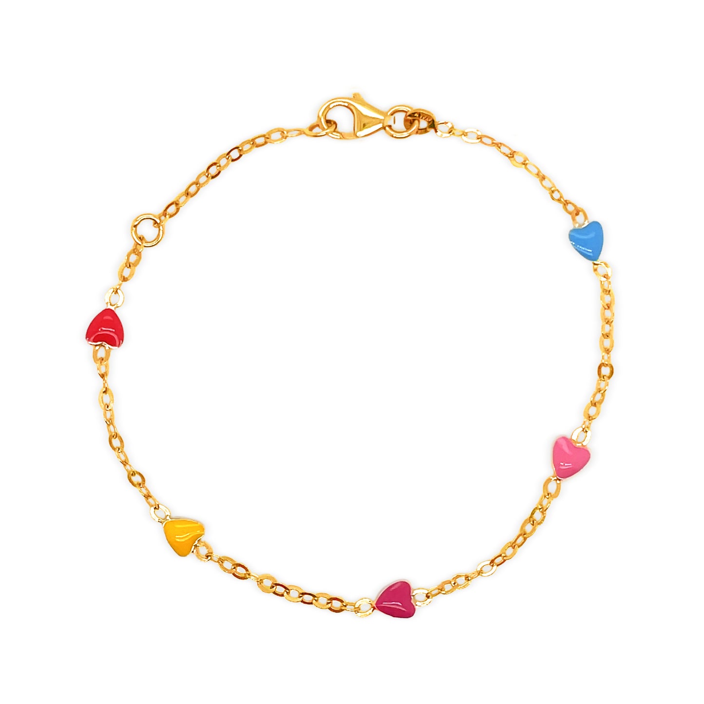 14k Yellow Gold Multicolor Enamel Heart Bracelet for Girls