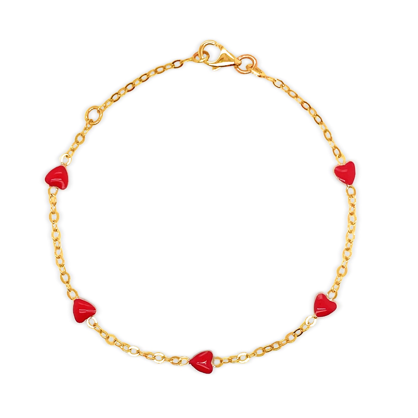 14k Yellow Gold Red Enamel Heart Bracelet for Girls