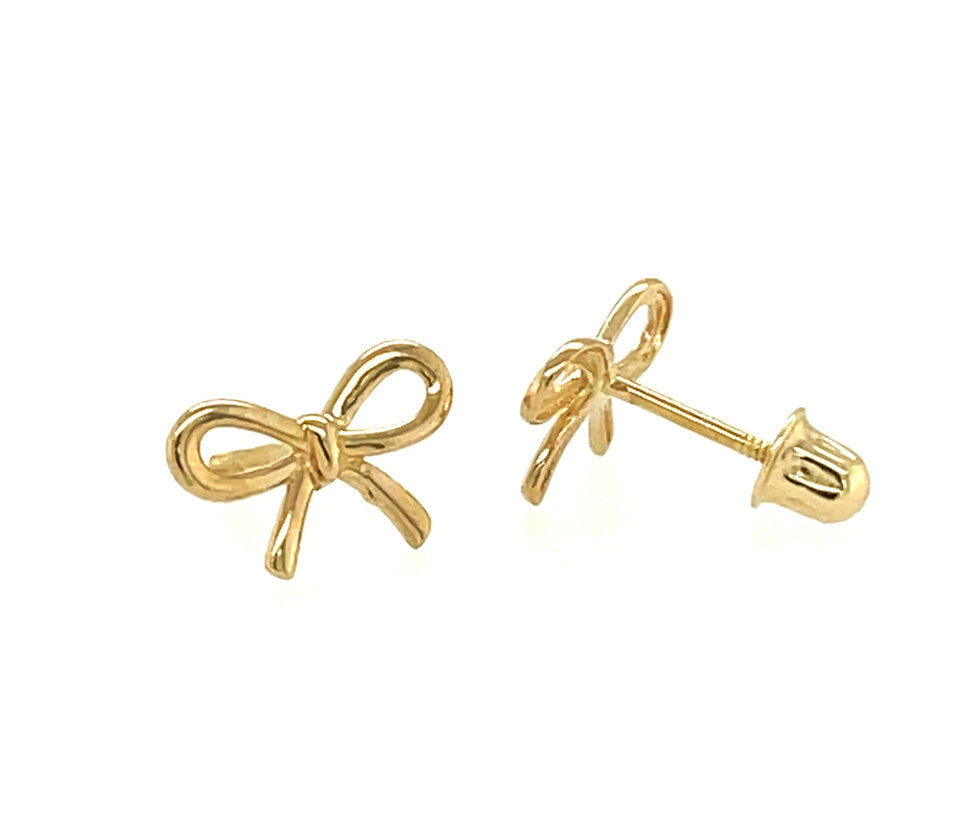 14k Gold Bow Screw-Back Earrings For Girls