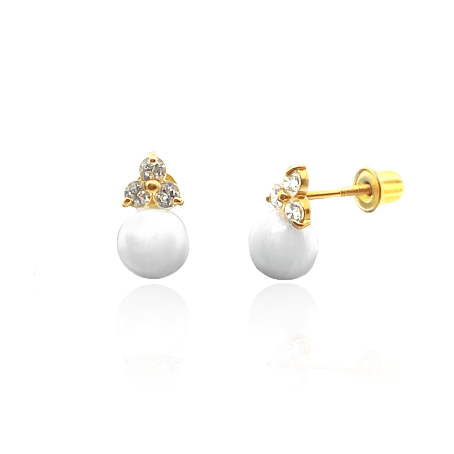 14k Gold Pearl & Triangle Screw Back Earrings for Girls