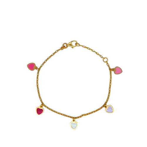 14k Yellow Gold Enamel Heart Charm Bracelet for Girls