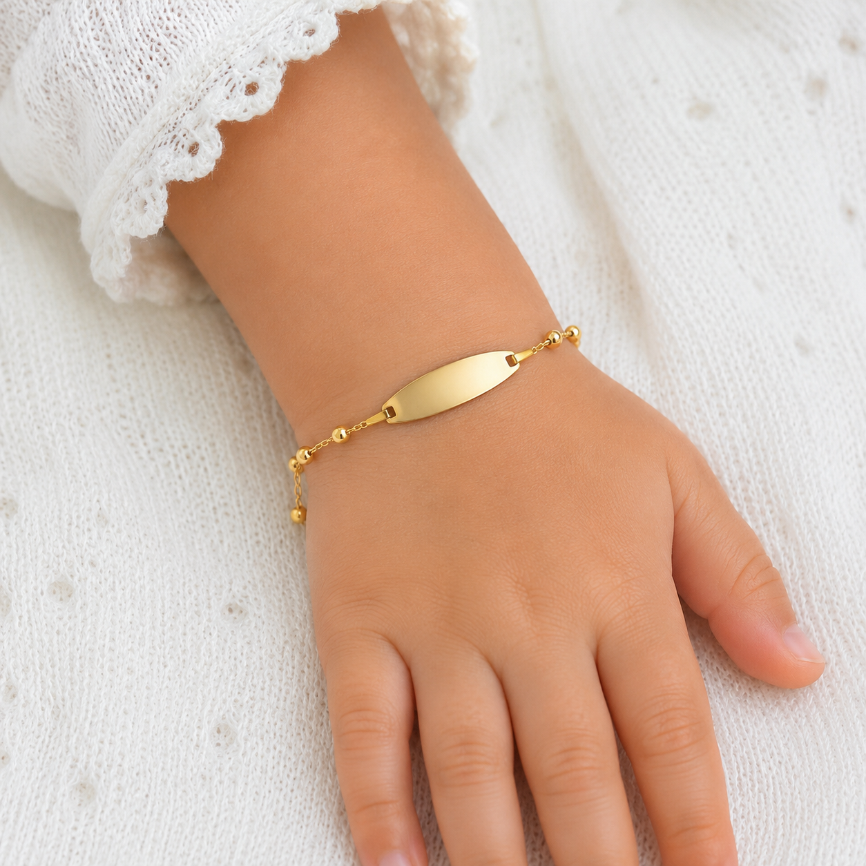 14K Gold Bead ID Bracelet