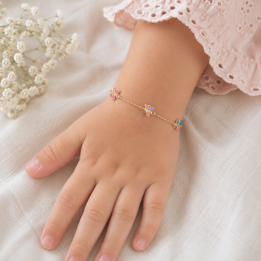 14k Yellow Gold Enamel Butterfly Bracelet for Girls