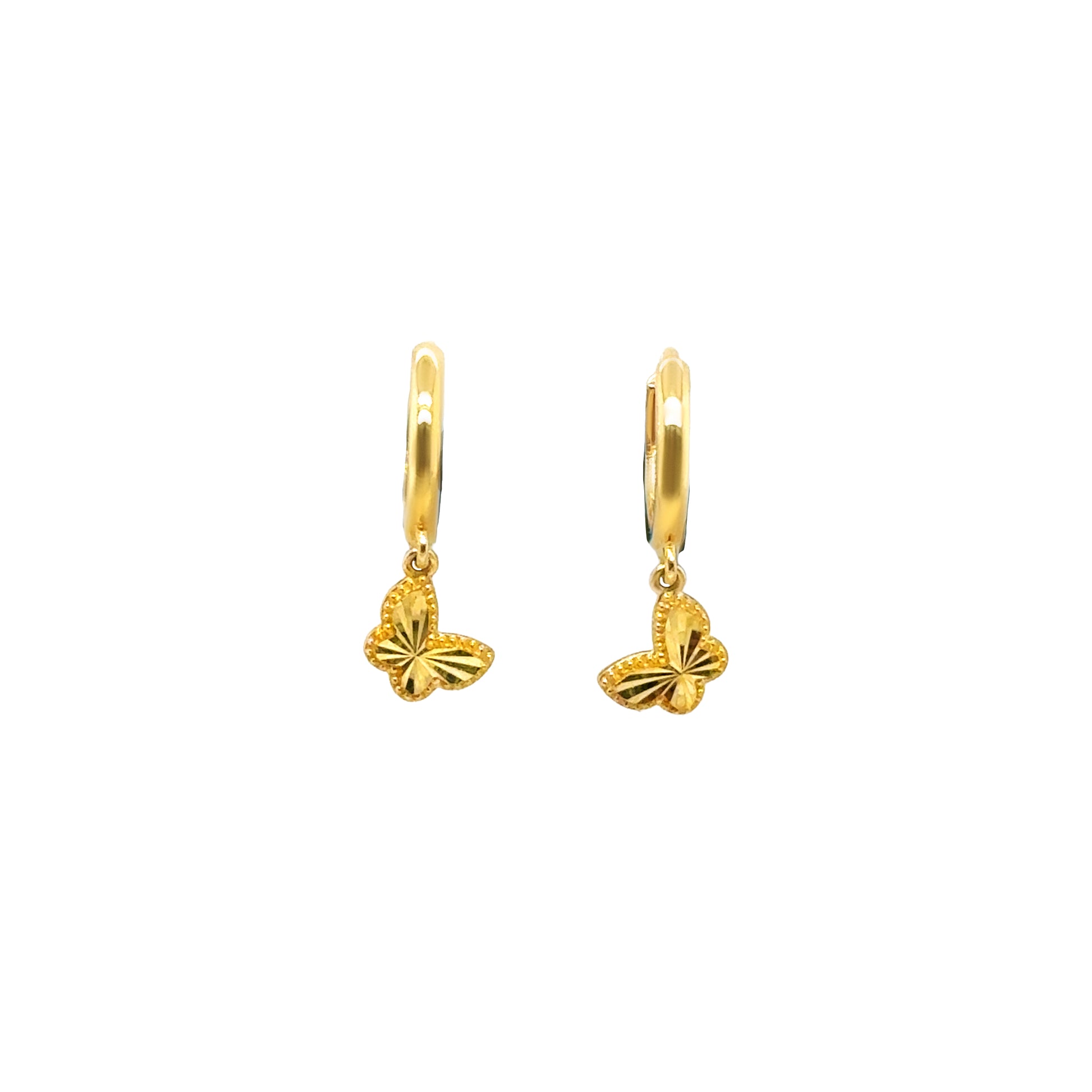Small 14K gold butterfly earrings with huggie closure for girls