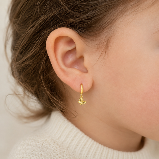 14K Gold Butterfly Dangle Huggie Earrings for Girls & Teens