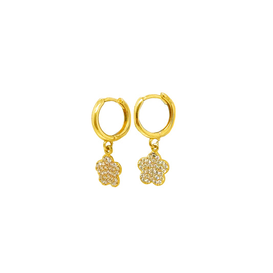 small gold hoop earrings with flower charm