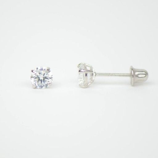 14k gold screw back stud earrings white gold cubic zirconia