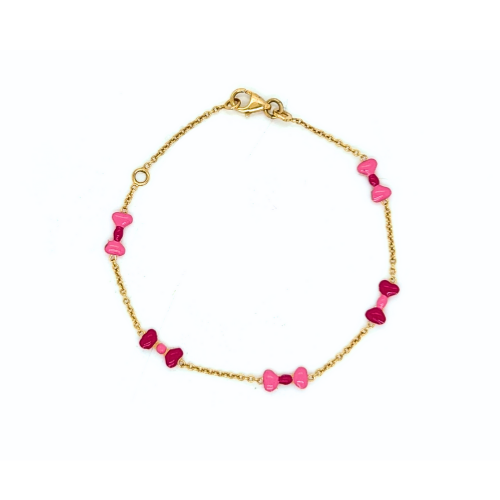 14k Yellow Gold Pink Enamel Bow Bracelet for Girls