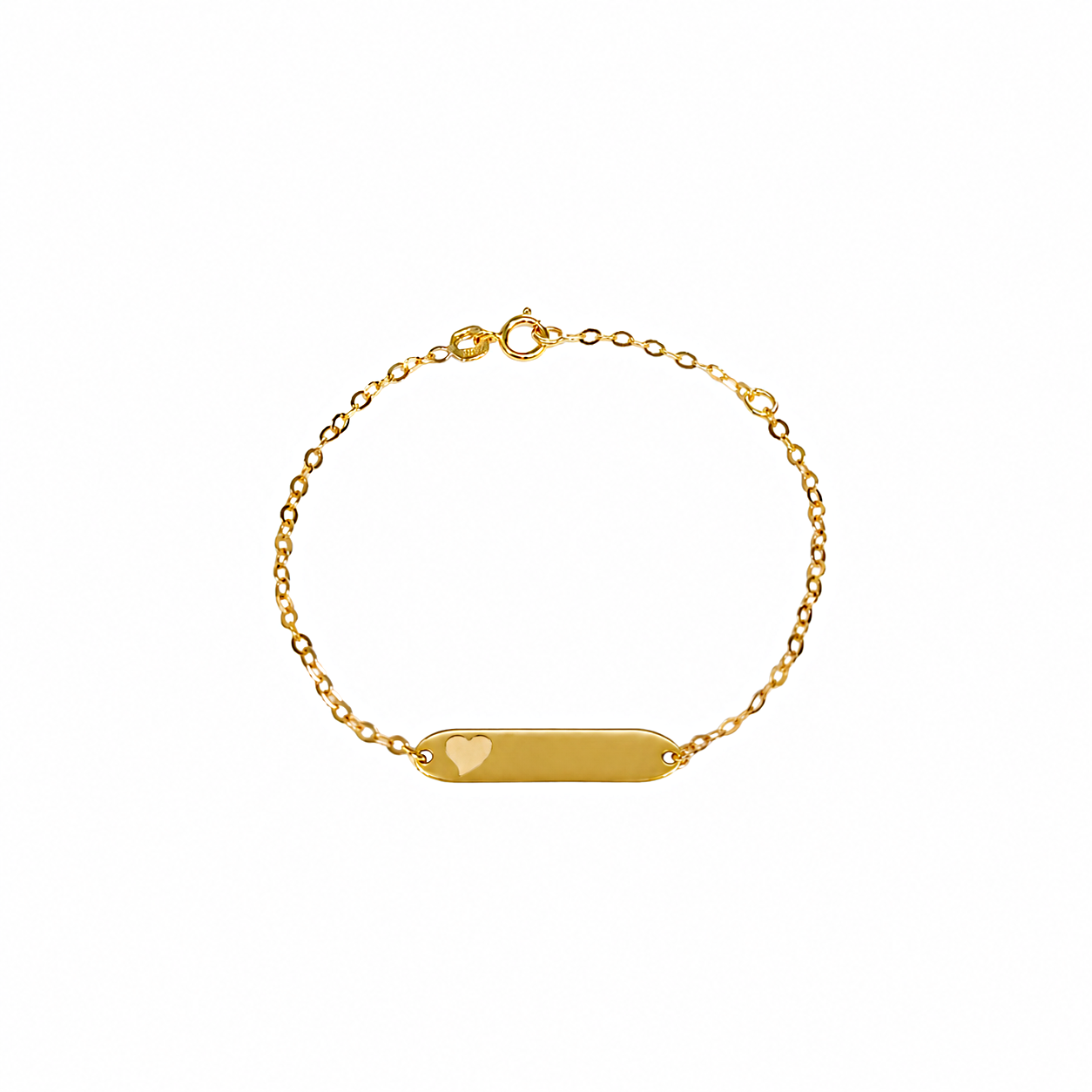 Personalized 14K yellow gold heart ID bracelet for babies and girls with adjustable chain and engraving