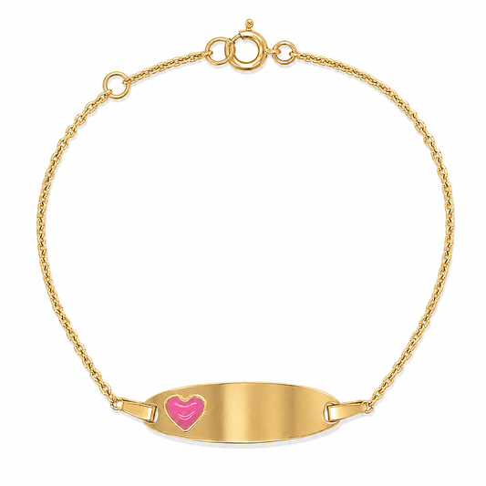 14K Gold Pink Heart ID Bracelet – Personalized Baby/Kids Name Bracelet