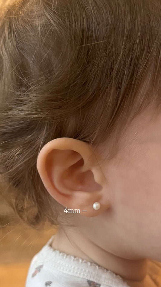 14k gold pearl stud earrings for kids and babies with screw back and push back options