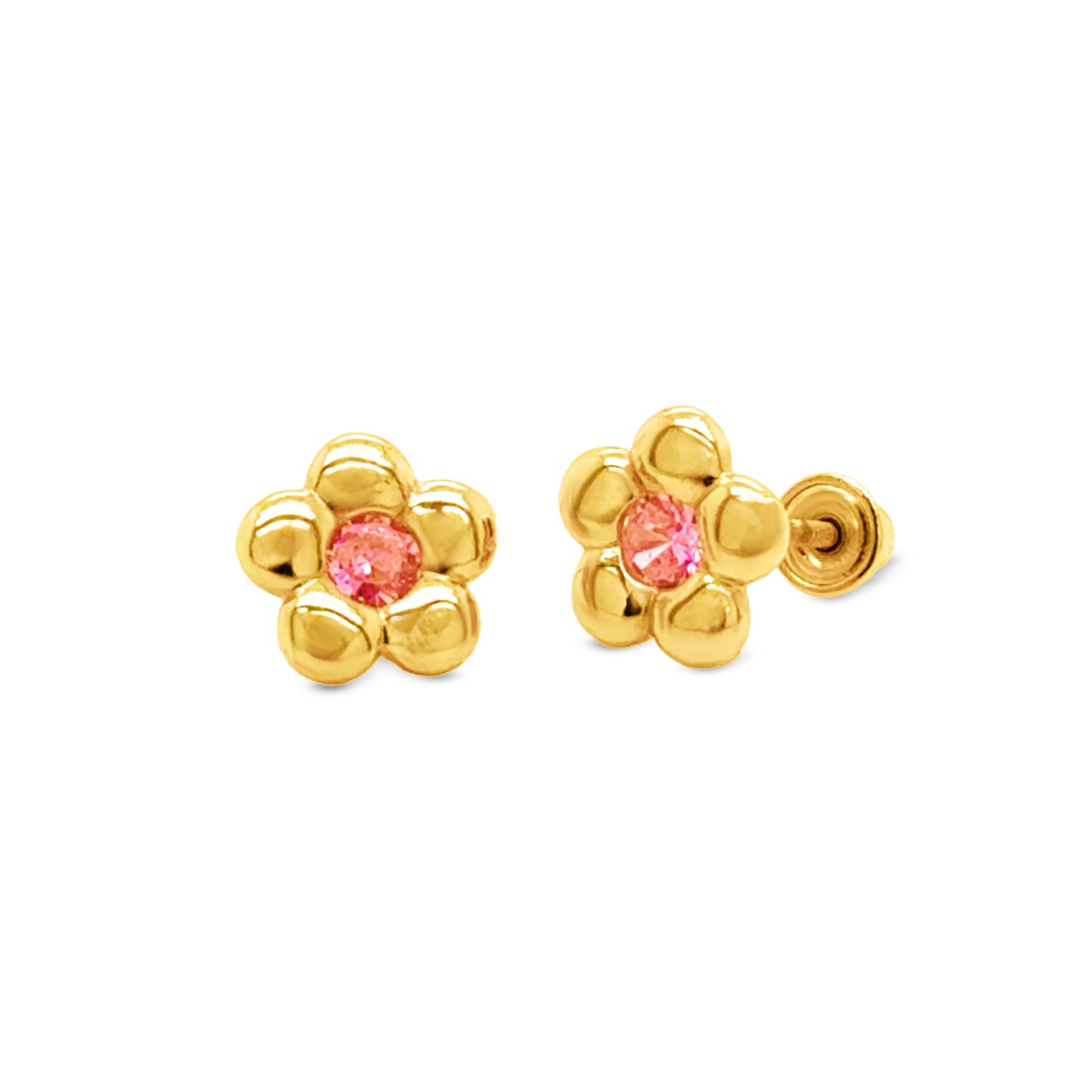 14K gold puffy flower screw back earrings for babies and kids hypoallergenic safety earrings