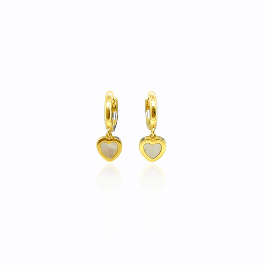 14K Gold Mother of Pearl Heart Earrings for Girls & Teens
