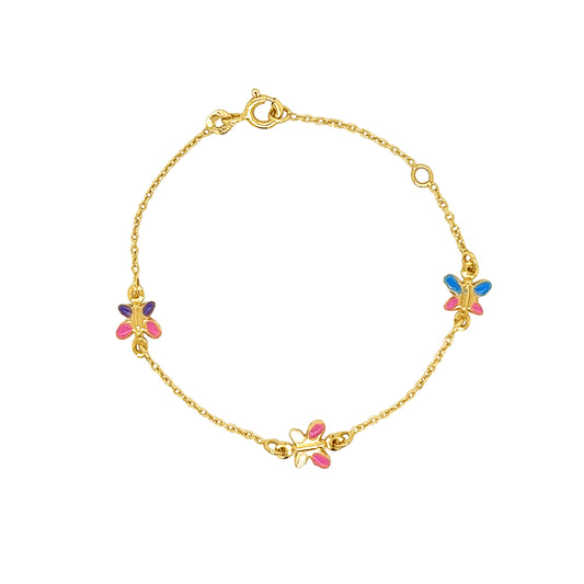 14k Yellow Gold Enamel Butterfly Bracelet for Girls