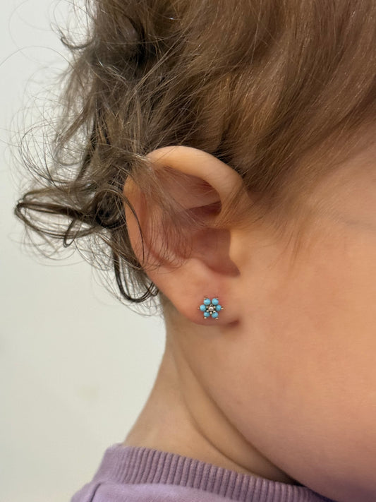 14k Turquoise Flower Screw Back Earrings