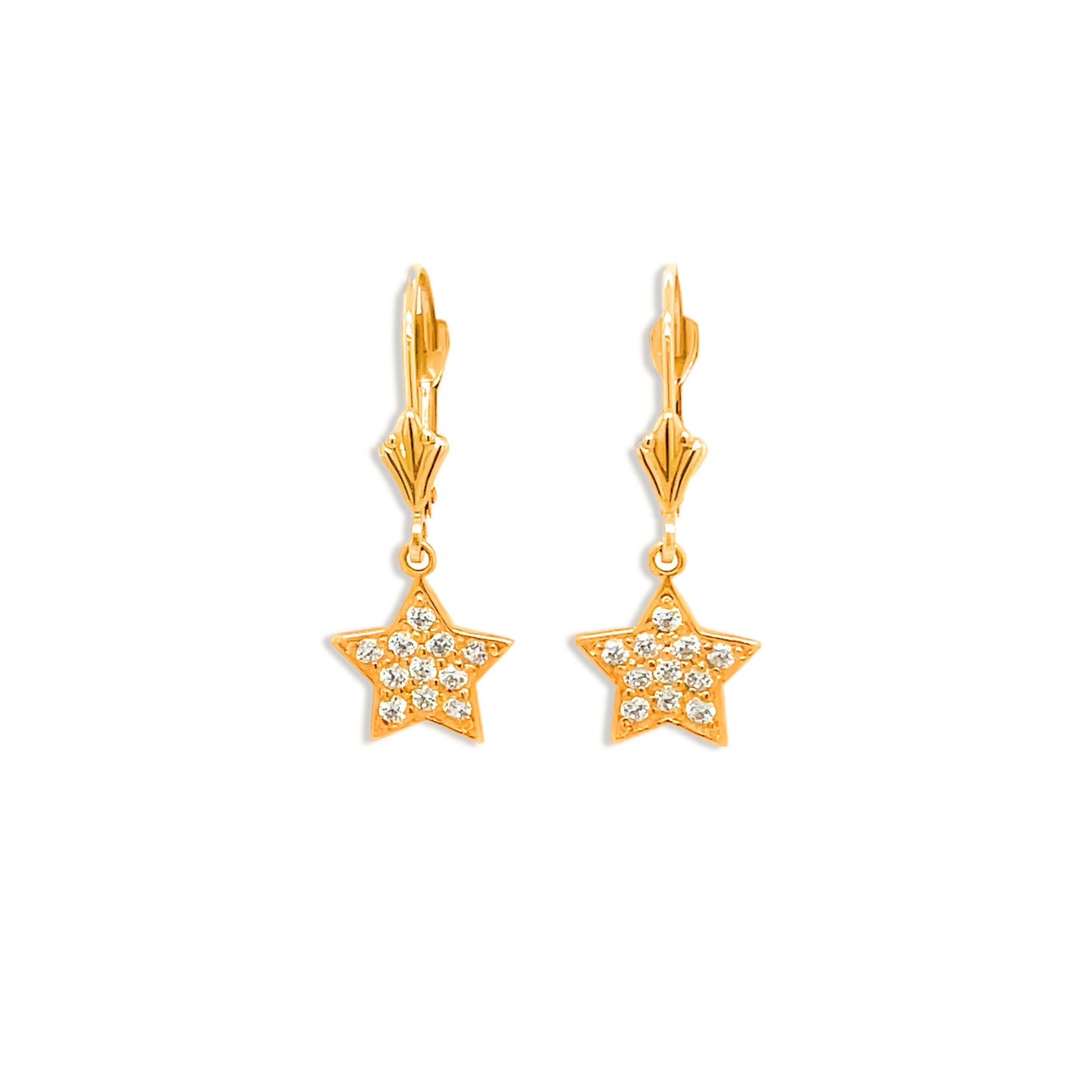 14k Gold Diamond Star Lever Back Earrings