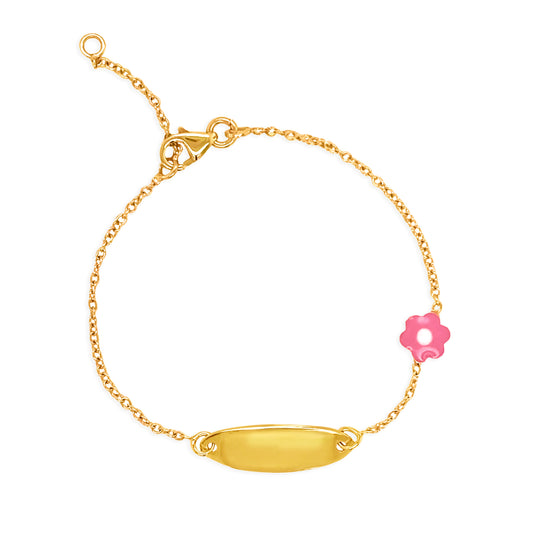14K Gold Pink Flower ID Bracelet