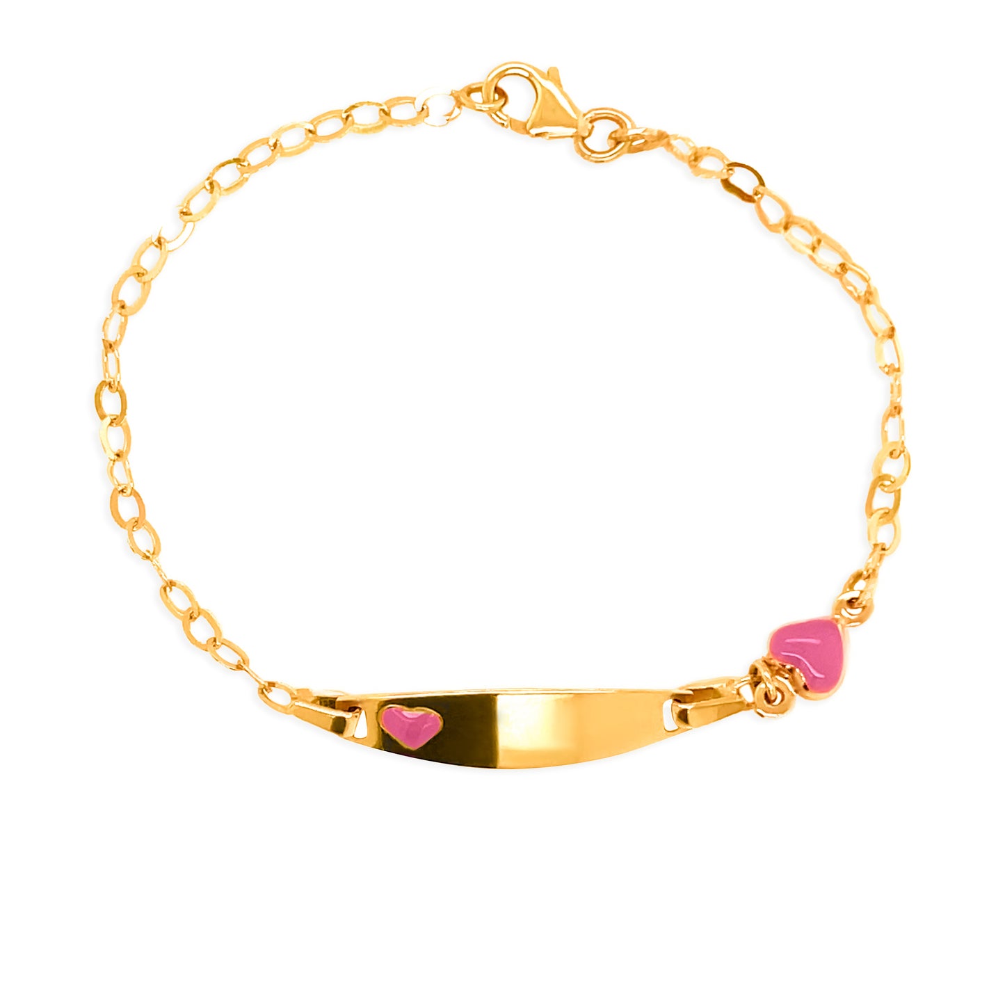 14K Gold Pink Enamel Heart ID Bracelet